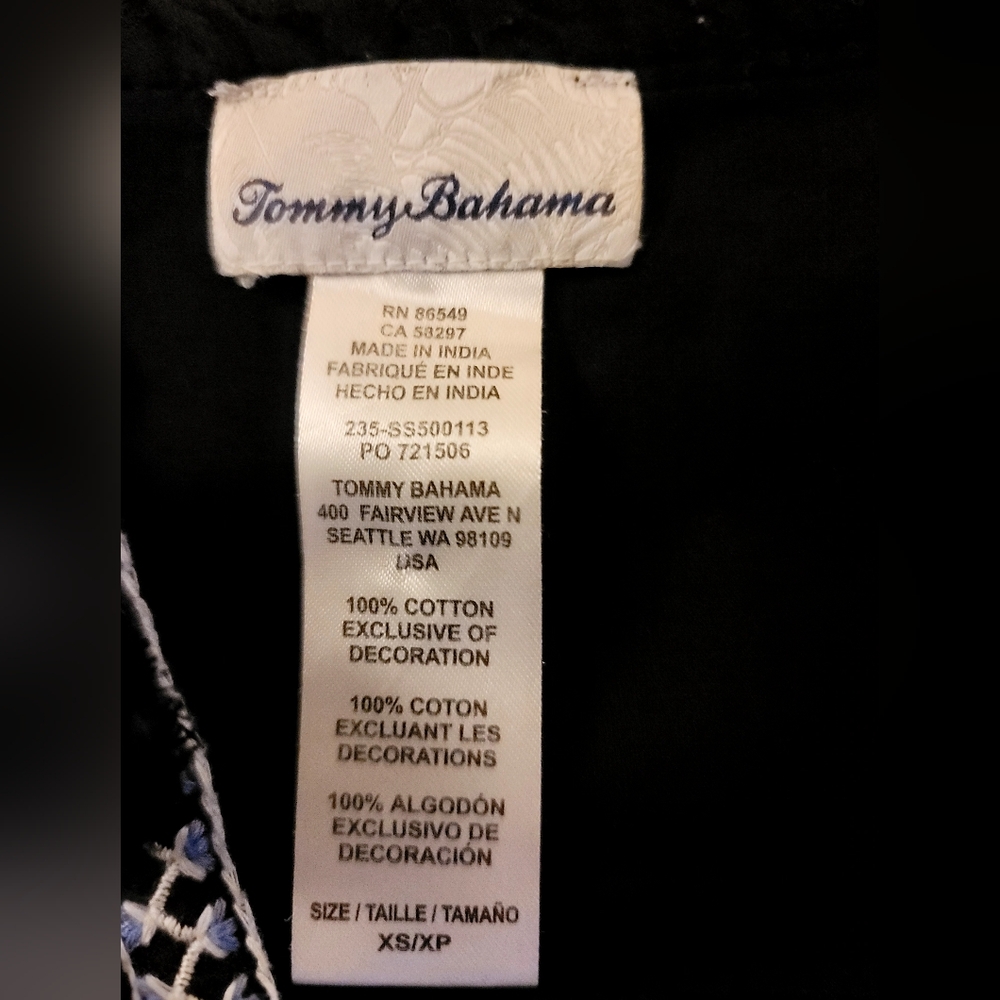 Tommy Bahama Black Embroidered Tassel V-neck Dress Womens Size XS Tunic Cotton - Picture 15 of 16
